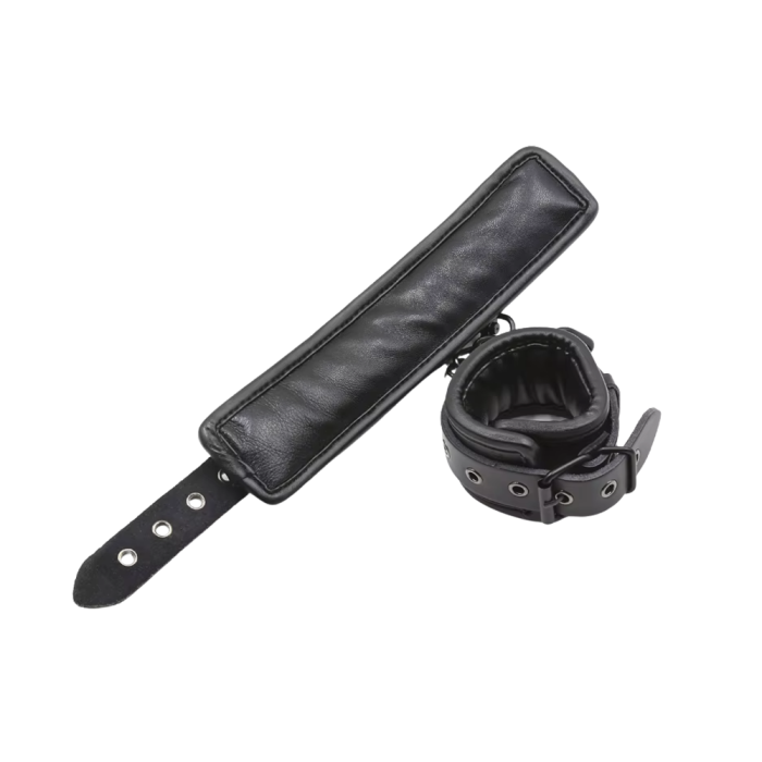 3-Piece Padded Leather Restraint Set with Adjustable Collar & Cuffs